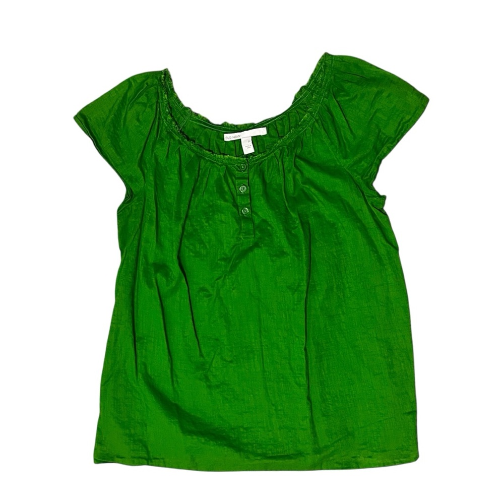 Old Navy Cotton Scoop Neck Green Button Blouse